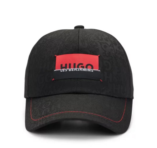 HUGO X LES BENJAMINS JACQUARD-PATTERN CAP WITH CO-BRANDED LABEL